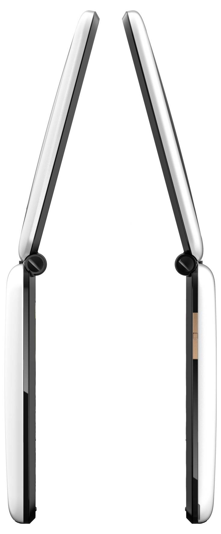 Two open clamshell smartphones viewed from the side, showing the hinged foldable design and slim profiles.