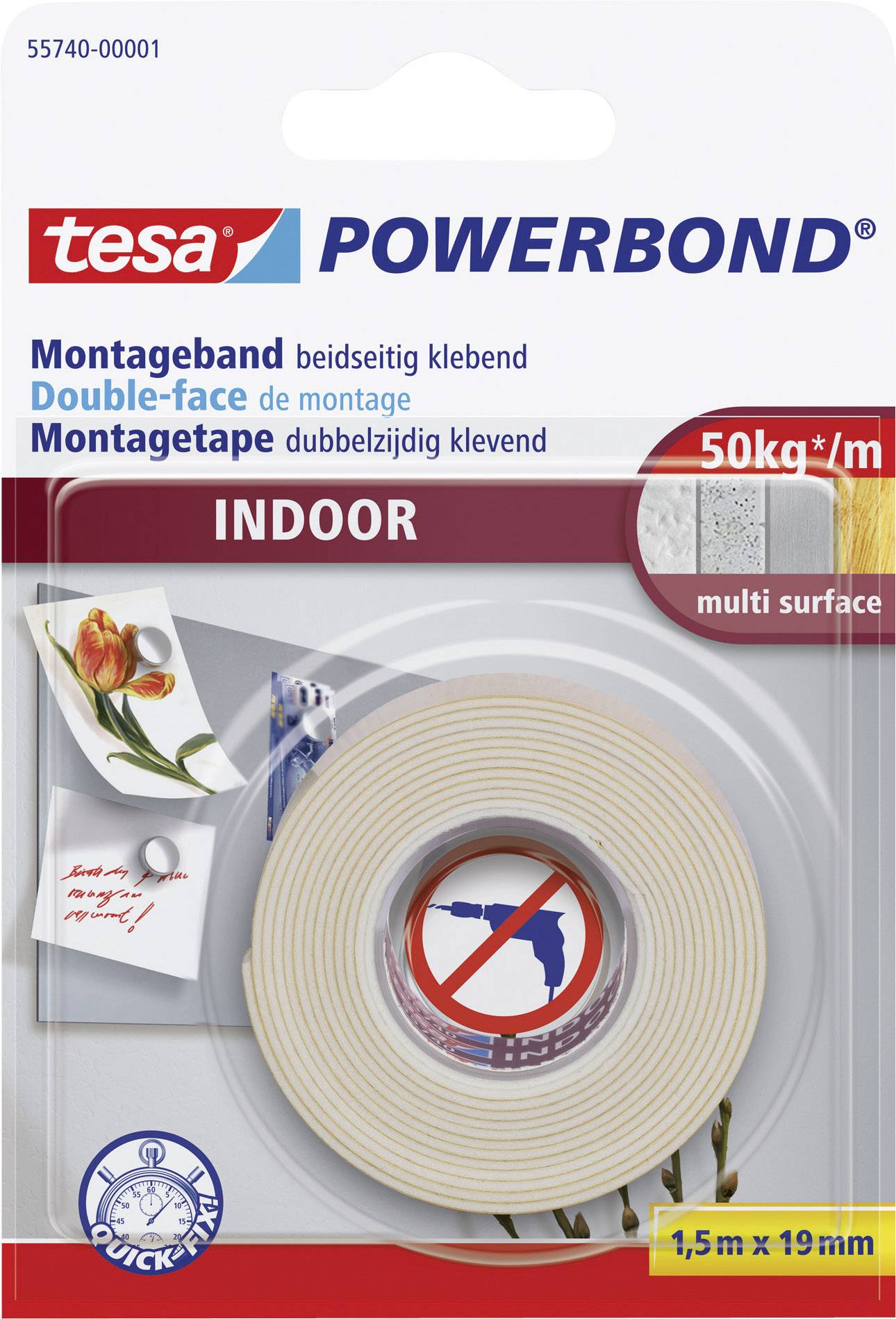 tesa INDOOR 55740-00001-02 Industrial tape tesa® Powerbond White (L x W) 1.5 m x 19 mm 1 pc(s)