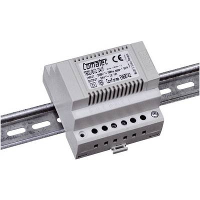 DIN rail switched-mode power supply by Comatec, Model T350.1/12.0/A, Input: 230V~, Output: 12V=, max. 3.5A. Housing in Grey.