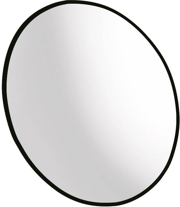 Oval mirror with black frame, shows no reflection.