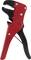 Red wire strippers with black handle. Suitable for removing insulation from electrical cables.