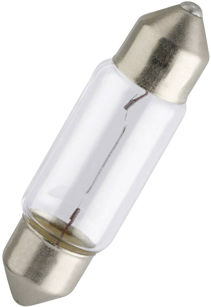 Small light bulb with two metal ends and a filament in the centre.