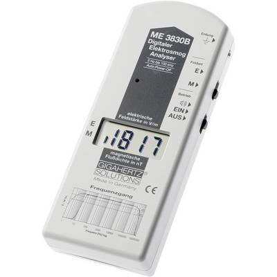 'Digital Electromagnetic Pollution Analyser' displays real-time measurements for electric field strength and magnetic flux density.