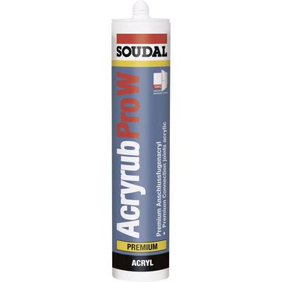 Cartridge of sealant, 'Acryl ProW' by Soudal. Labelled 'Premium Acrylic Sealant'. Suitable for indoor joints.