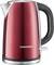 Red stainless steel kettle with a black handle, 'Grundig' printed on the front.