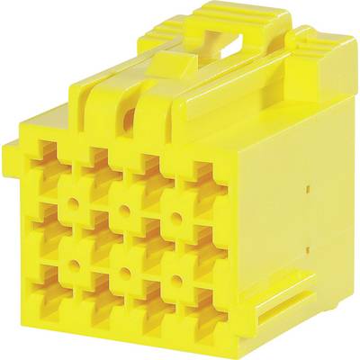 Yellow, rectangular electrical connector with multiple connection openings in a uniform square pattern.