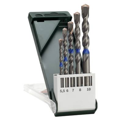 A set of drill bits in various sizes (5.5 to 10 mm) sits in an opened green case.