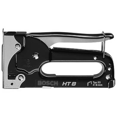 A silver and black hand stapler by Bosch, Model HT 8, for Type 53 staples, 4-8 mm. Suitable for fastening.
