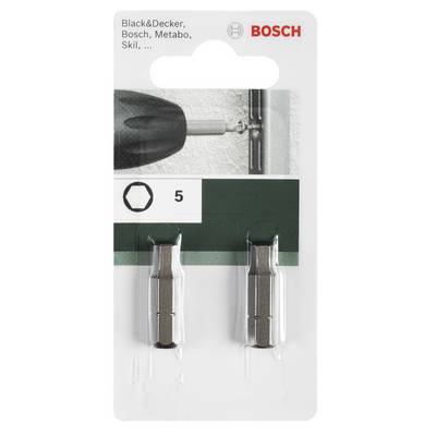 'Bosch' brand drill bit attachments, two pieces, suitable for Black & Decker, Bosch, Metabo, pictured on a screw in the wall.