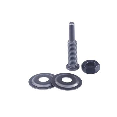 Screw with thread, two washers and nut on white background. Used for technical or mechanical fastenings.