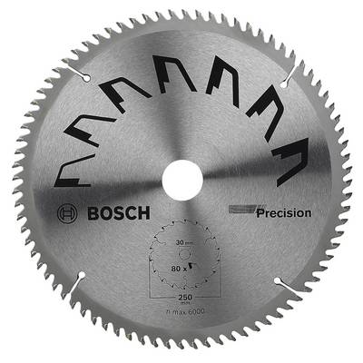 Circular Saw Blade 'Bosch Precision', 250 mm Diameter, 80 Teeth, Max. 6000 RPM, Suitable for Precise Wood Cutting.