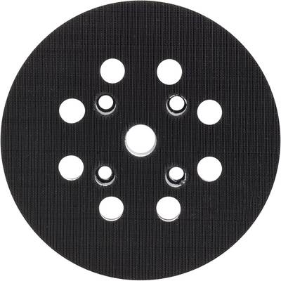 Black sandpaper with multiple round holes of varying sizes arranged in concentric circles.