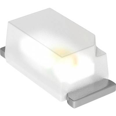 White, semi-transparent SMD LED with a rectangular shape, left and right connection surfaces, and a slightly discernible light-emitting area.