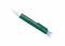 Electronic circuit tester with a green casing, white tip, and blue light at the rear.