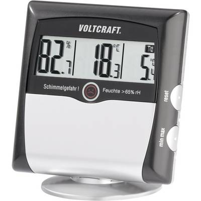 A digital hygrometer shows a humidity level of 82%, a temperature of 18°C and a warning symbol for mould risk.