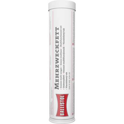 Grease tube. Label reads: 'Multi-purpose grease, Ballistol'. Suitable for universal applications. White packaging with red text.