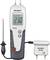 Voltcraft hydrometer, model FM-300, displays a reading of 23.0 on the digital display. Device equipped with two probes.