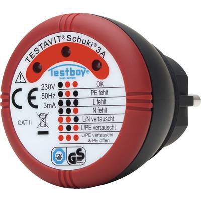 Testboy Schuki® 3A Mains outlet tester CAT II 300 V LED-0