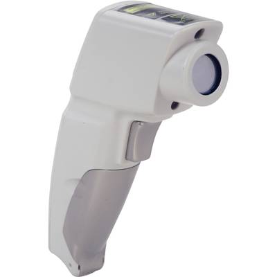 A grey, portable infrared thermometer with a trigger grip and sensor lens. Suitable for non-contact temperature measurement.