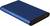External hard drive in a blue casing, rectangular shape, with black edges. It is used for data storage.