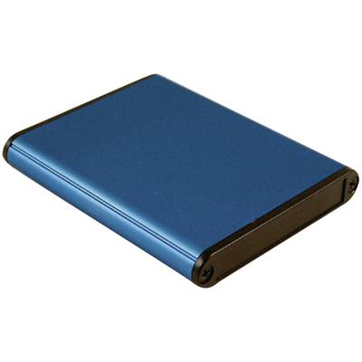 External, blue hard drive with a black border, flat and rectangular. Ideal for storing and backing up digital data.