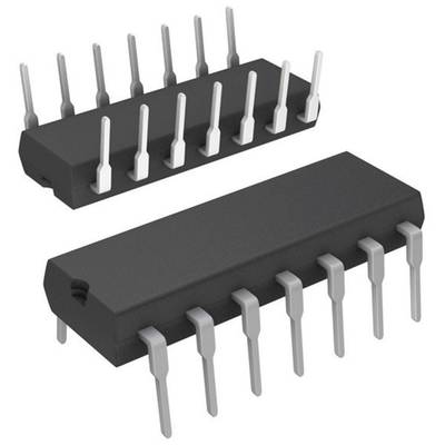 An electronic component consisting of two black integrated circuit chips with multiple metal pins for mounting on a circuit board.