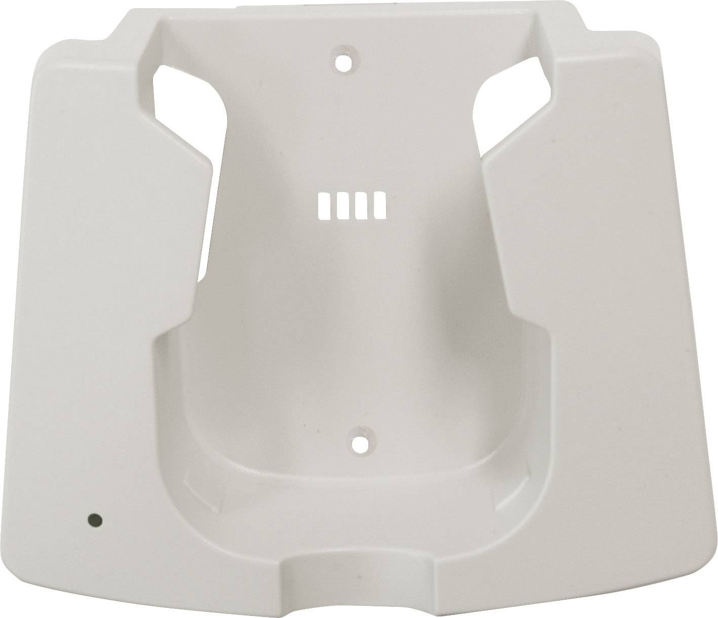 White plastic mounting bracket with two side openings and three central slots.