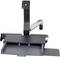 An adjustable-height monitor arm by Ergotron with a keyboard tray, ideal for ergonomic working while standing and sitting.