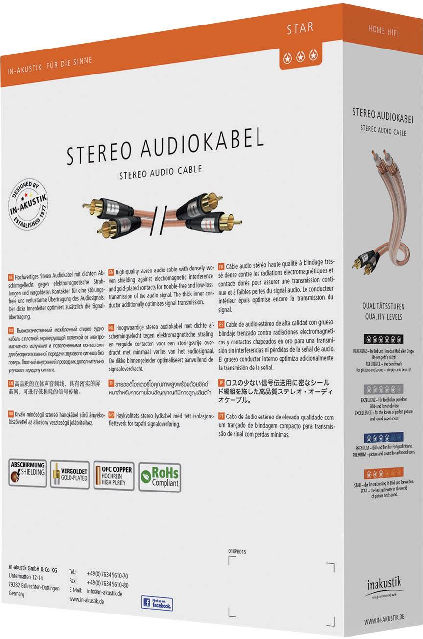 Inakustik 0030413 RCA Audio/phono Cable [2x RCA plug (phono) - 2x RCA plug (phono)] 3.00 m Transparent gold plated conne-4