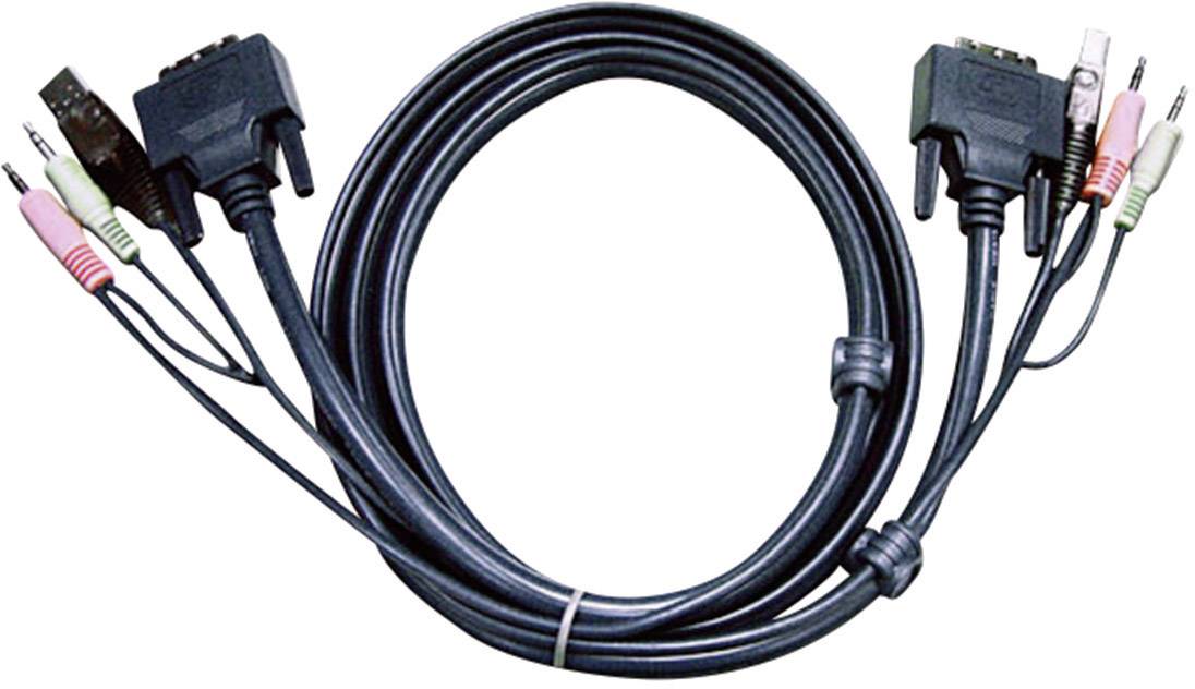 A VGA cable with multiple connection plugs, including audio sockets in various colours, suitable for audiovisual devices.