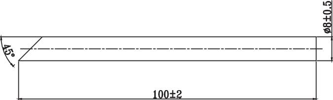 Technical drawing of a cross-section. The section shows a length of 100 cm and a height of 1.5 cm, with 45-degree angles.