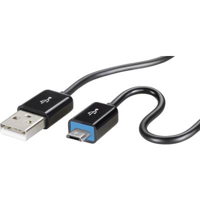 USB cable  USB Micro-B plug, USB-A plug 1.50 m Black SuperSoft sheath, incl. LED 1013318