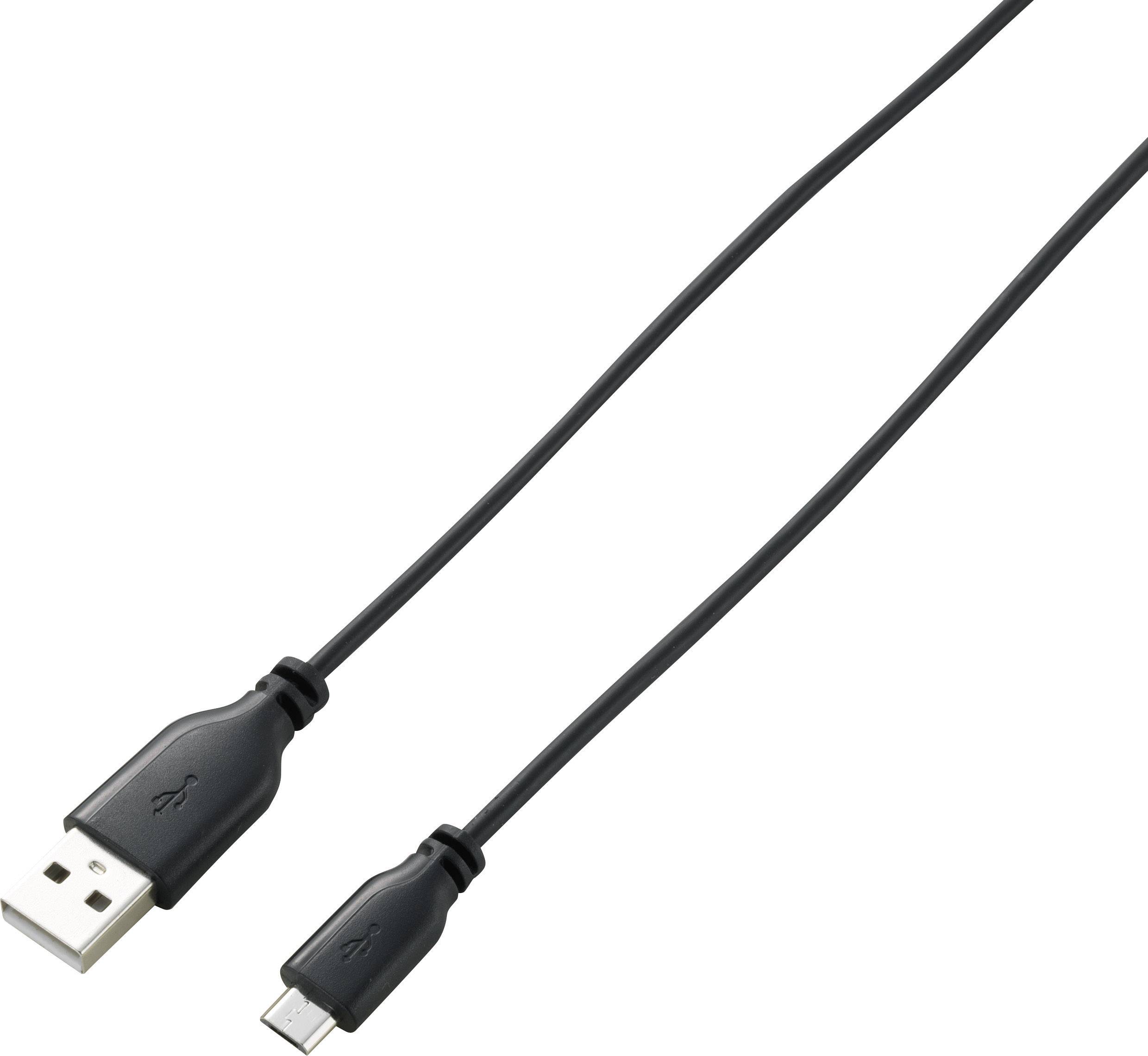 USB cable with standard USB plug to USB Micro plug, suitable for charging and data transfer between devices.