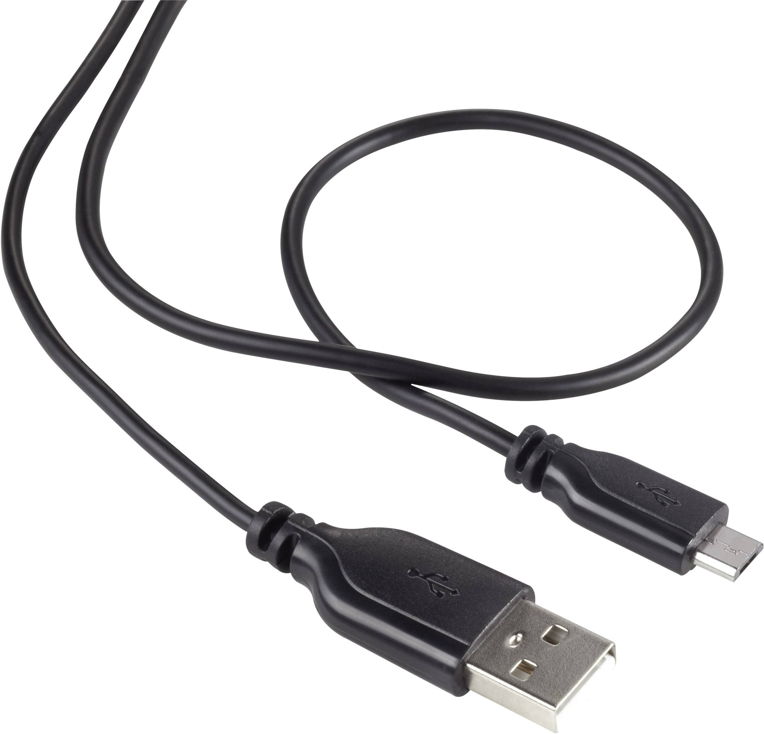 Renkforce USB cable USB 2.0 USB-A plug, USB Micro-B plug 1.00 m Black SuperSoft sheath RF-4032111