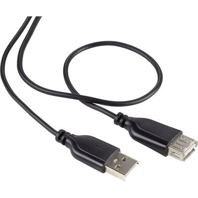 Renkforce USB cable USB 2.0 USB-A plug, USB-A socket 1.00 m Black SuperSoft sheath RF-4080795