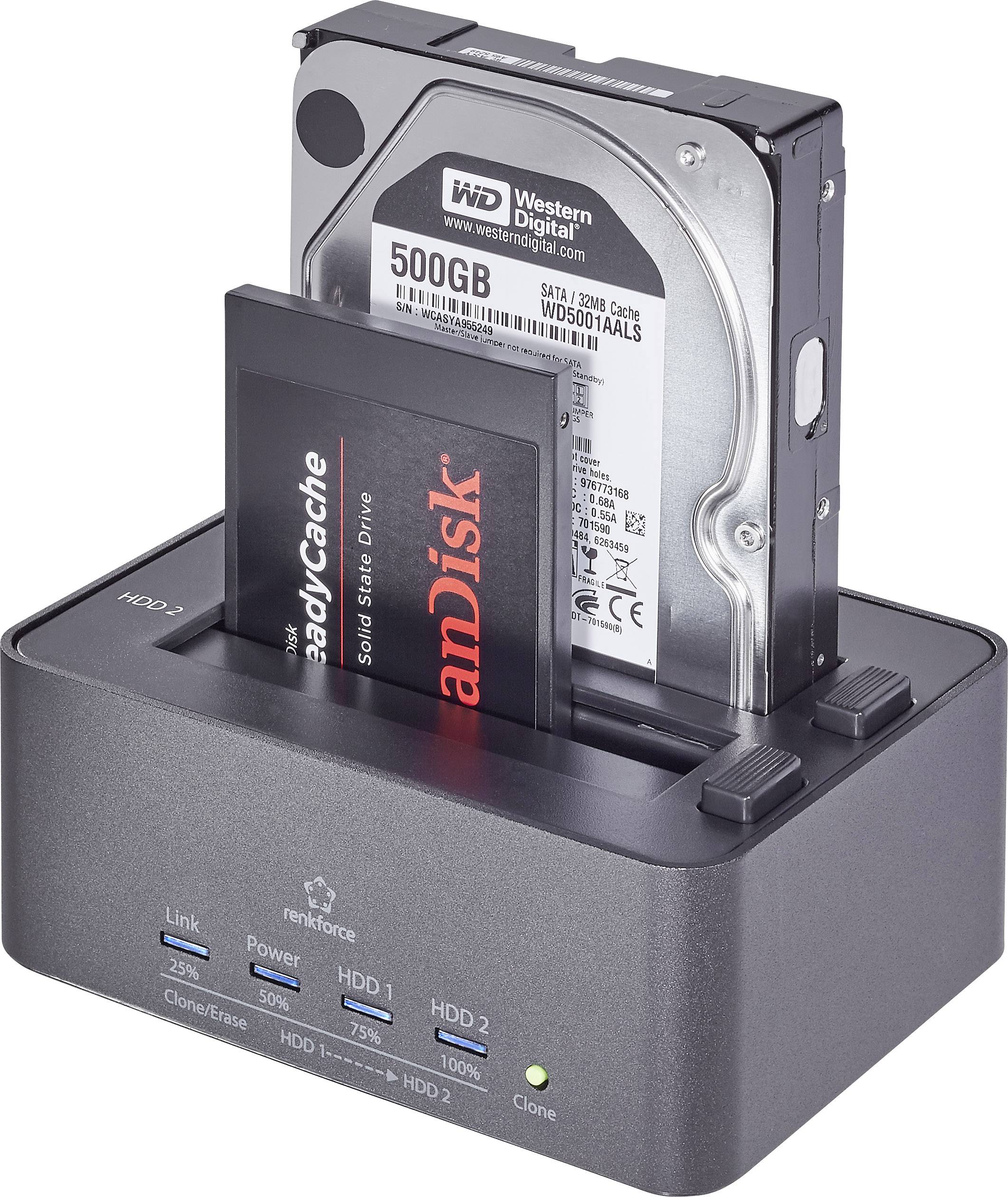 rf-docking-08 USB 3.2 Gen (USB 3.0) SATA 2 ports HDD docking station Clone function, Erase function | Conrad.com