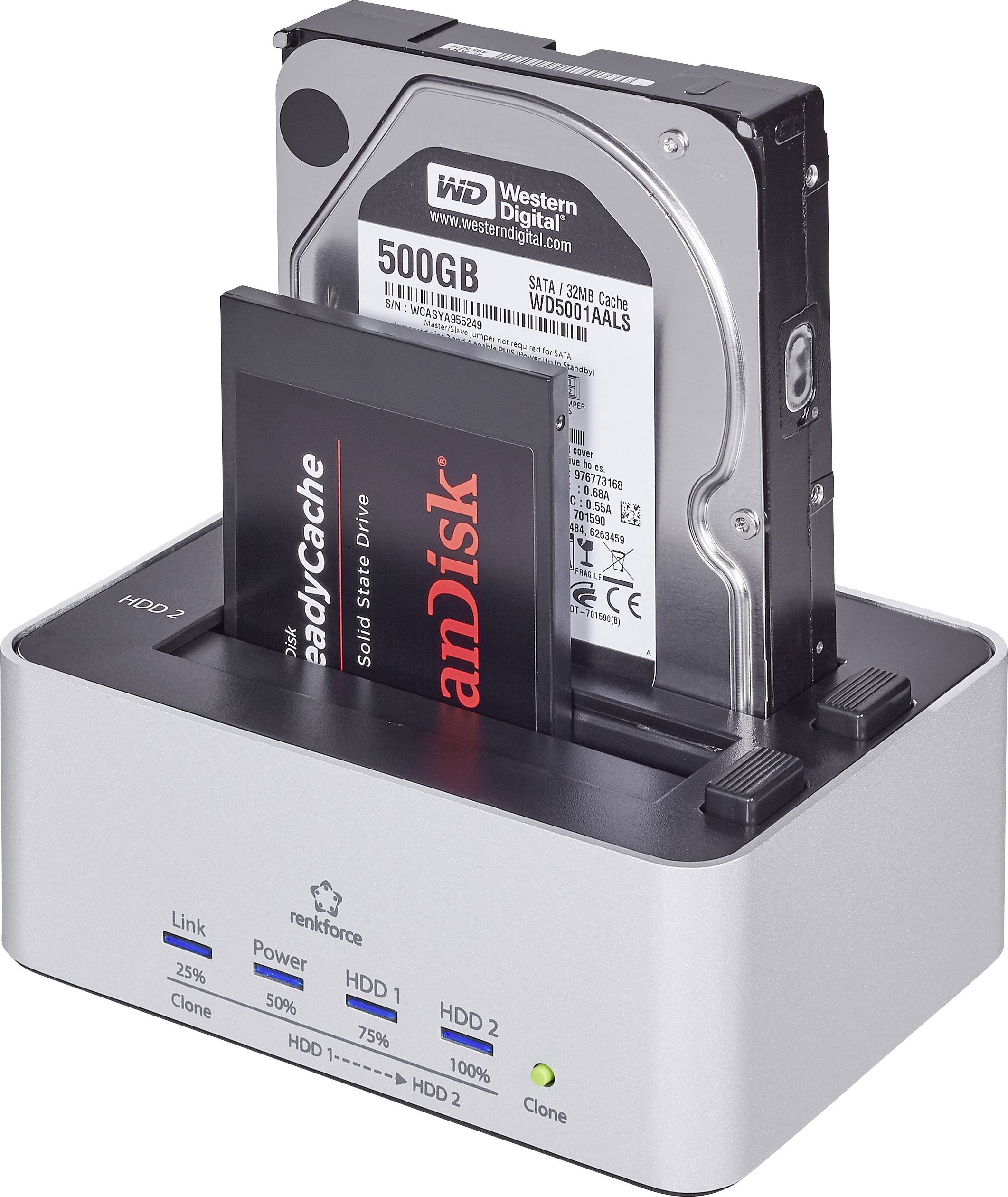 Renkforce USB 3.2 1st Gen (USB 3.0) SATA 6 Gbps 2 ports HDD docking station 2.5 inch, 3.5 inch Cl | Conrad.com