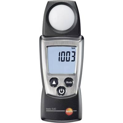 Illuminance meter with backlit display showing '1003 lux'. Mode and power buttons visible underneath.