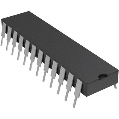 Semiconductor chip on a white background, a rectangular black component with metal connections on both sides.