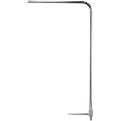 A silver, L-shaped metal tool with a curved shaft and short handle, used for torque transmission when working with screws.