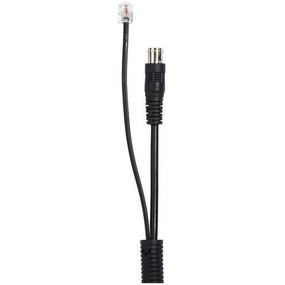 A black cable with an RJ plug and a round adapter end, suitable for electronic connections or power supply.