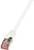 An Ethernet cable with a white cable and a red network plug connector, used for connecting network devices.