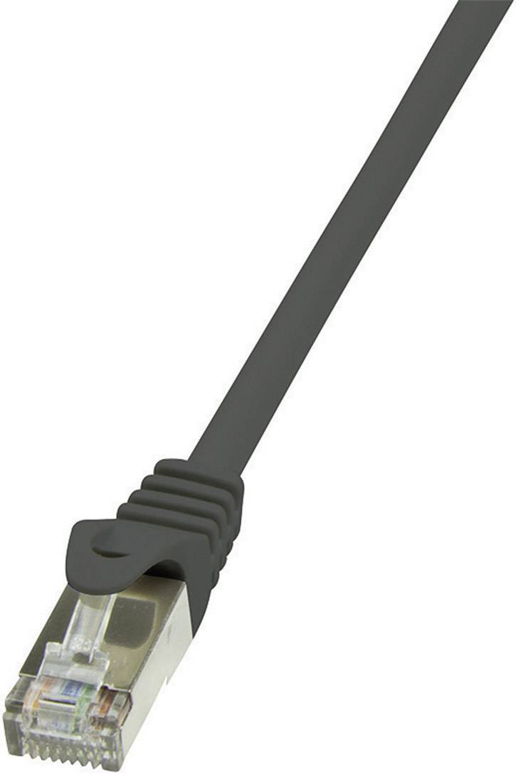 A black Ethernet cable with RJ45 connector, typically used for network connections in computer networks.
