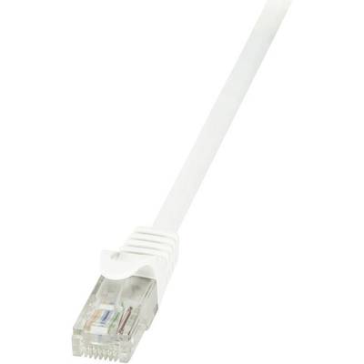 A white Ethernet cable with an RJ45 plug at the end, used for network connections.