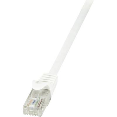 A white Ethernet cable with a transparent RJ45 connector, used for network connectivity.