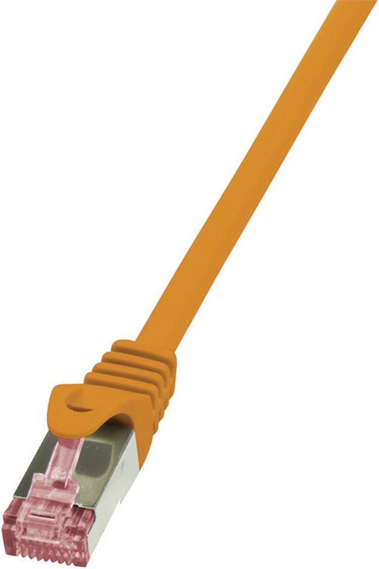 An orange Ethernet cable with RJ45 plugs, used for network connections.