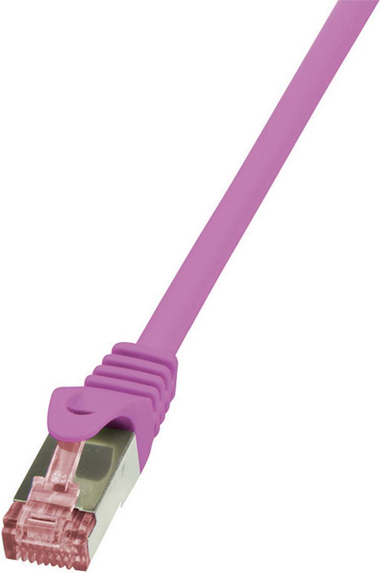 Rose Ethernet cable with silver plug, diagonal orientation, against a white background.
