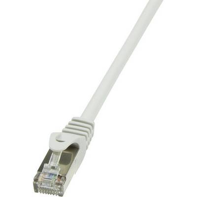 A white Ethernet cable with an RJ45 plug. The plug features a transparent plastic cover for secure locking into a socket.