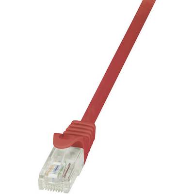 A red Ethernet cable with RJ45 connectors, used for network connectivity.