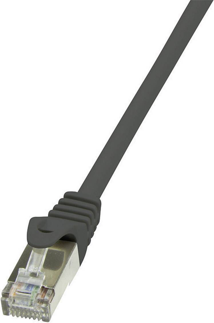 Black Ethernet cable with RJ-45 connector, used for network connections.